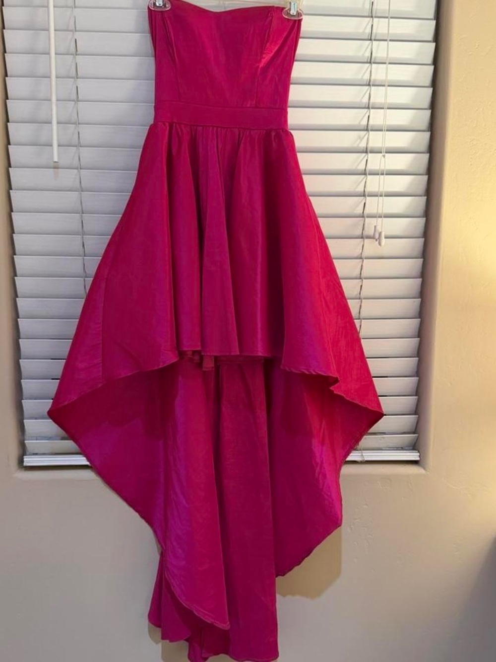 Girls Strapless High-Low Party Dress in Hot Pink
